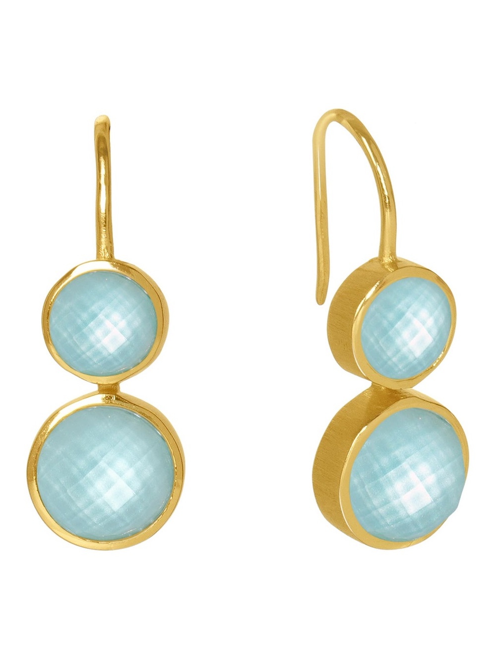 Dean Davidson Tulum Double Droplet Earrings Iridescent Sky Blue Gold NWOT